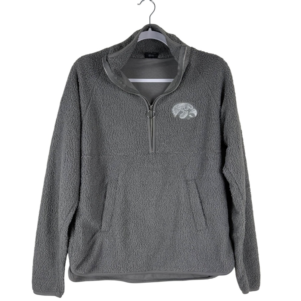 Colosseum Womens S Iowa Hawkeyes Pullover Grey Sherpa Quarter Zip Fleece Hoodie